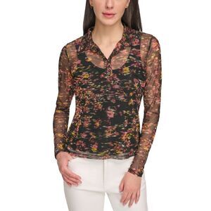 Women's Printed Mesh Collared Shirt